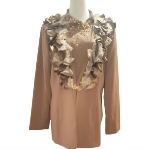 champagne italy Elegant mocha Brown ruffled suit Blazer & top 14
